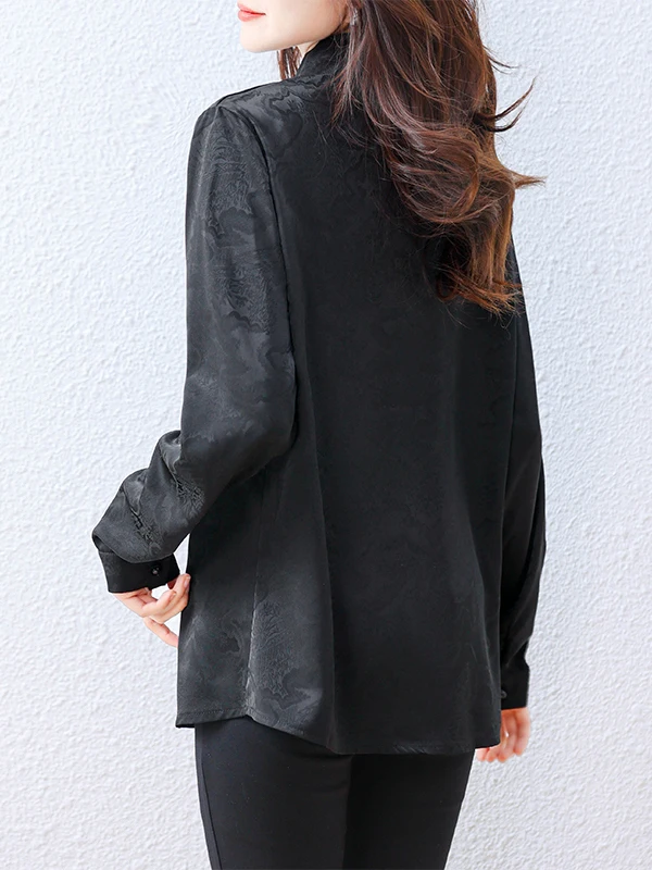 Ele Bla Long Sve Acetate Crepe besticktes irt Damen Frühling Herbst New Sle Chinese Trendy Faion Top