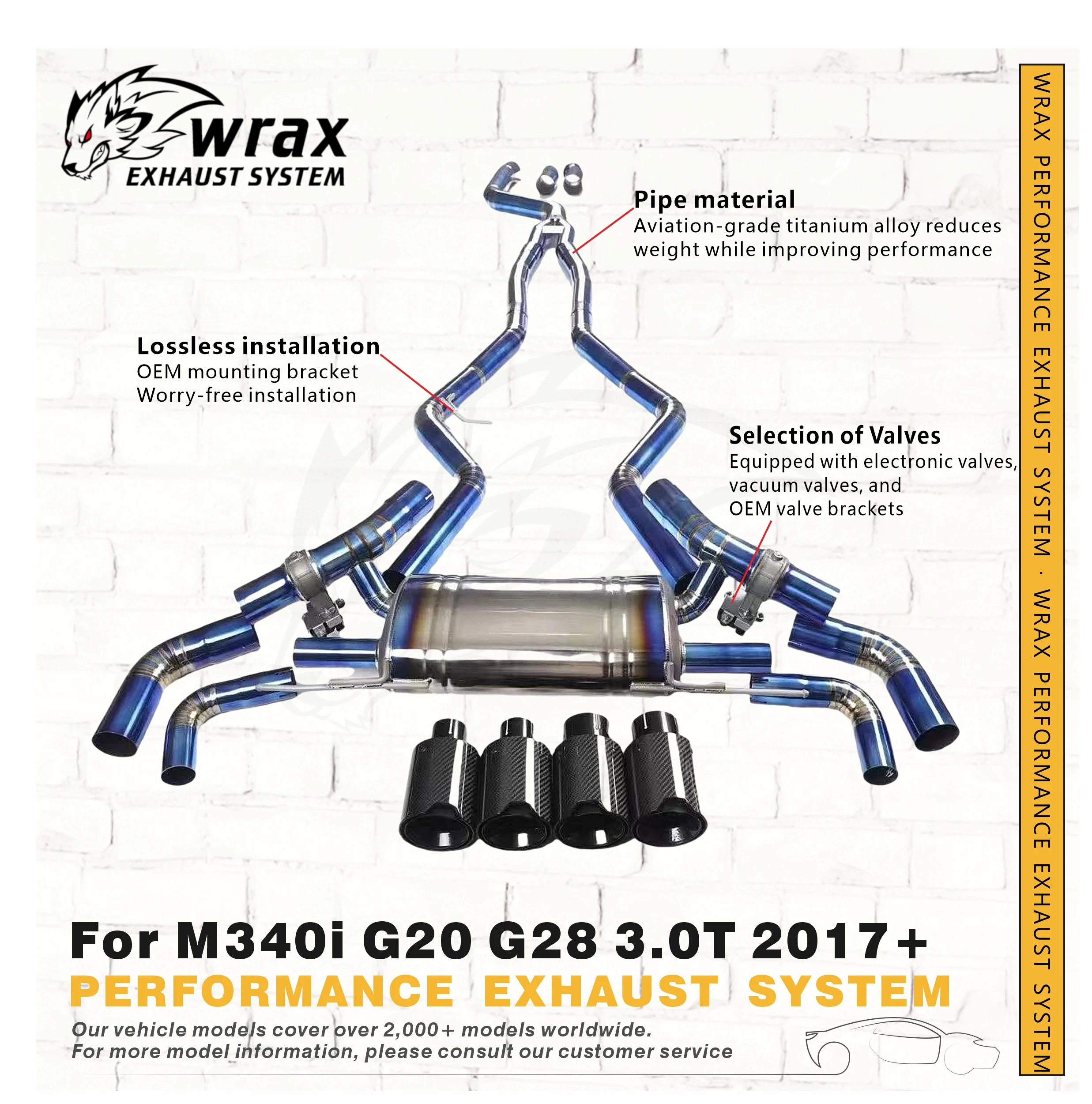 

WRAX Aggressive Sound Sport Exhaust for BMW M340i G20 G28 3.0T 2017+ Titanium Baked blue Catback with Customizable Valve Muffler