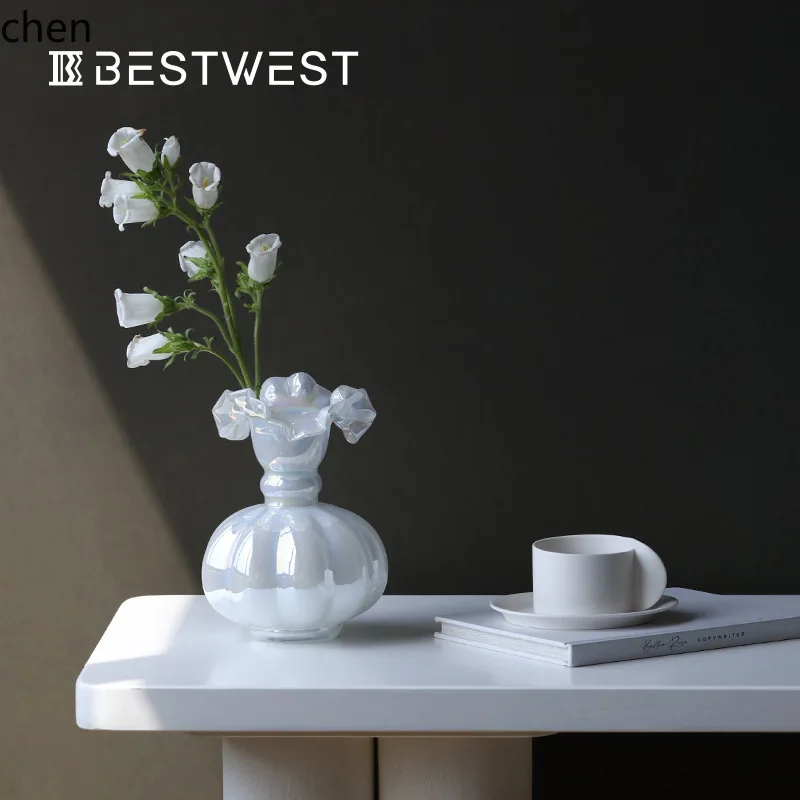 YFY ruffled edge glass vase - premium home decor, living room light luxury floral arrangement
