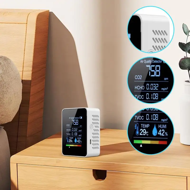 

Монитор качества воздуха Измерение качества воздуха Прозрачный дисплей Портативный точный монитор для обеспечения безопасности в спальне Мониторинг