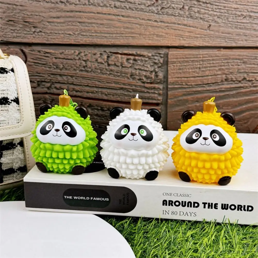 Panda Animals Luminous Durian Key Ring Funny Durian Panda Fruit Series Model Keychain Craft Plastic Small Night Light Pendant