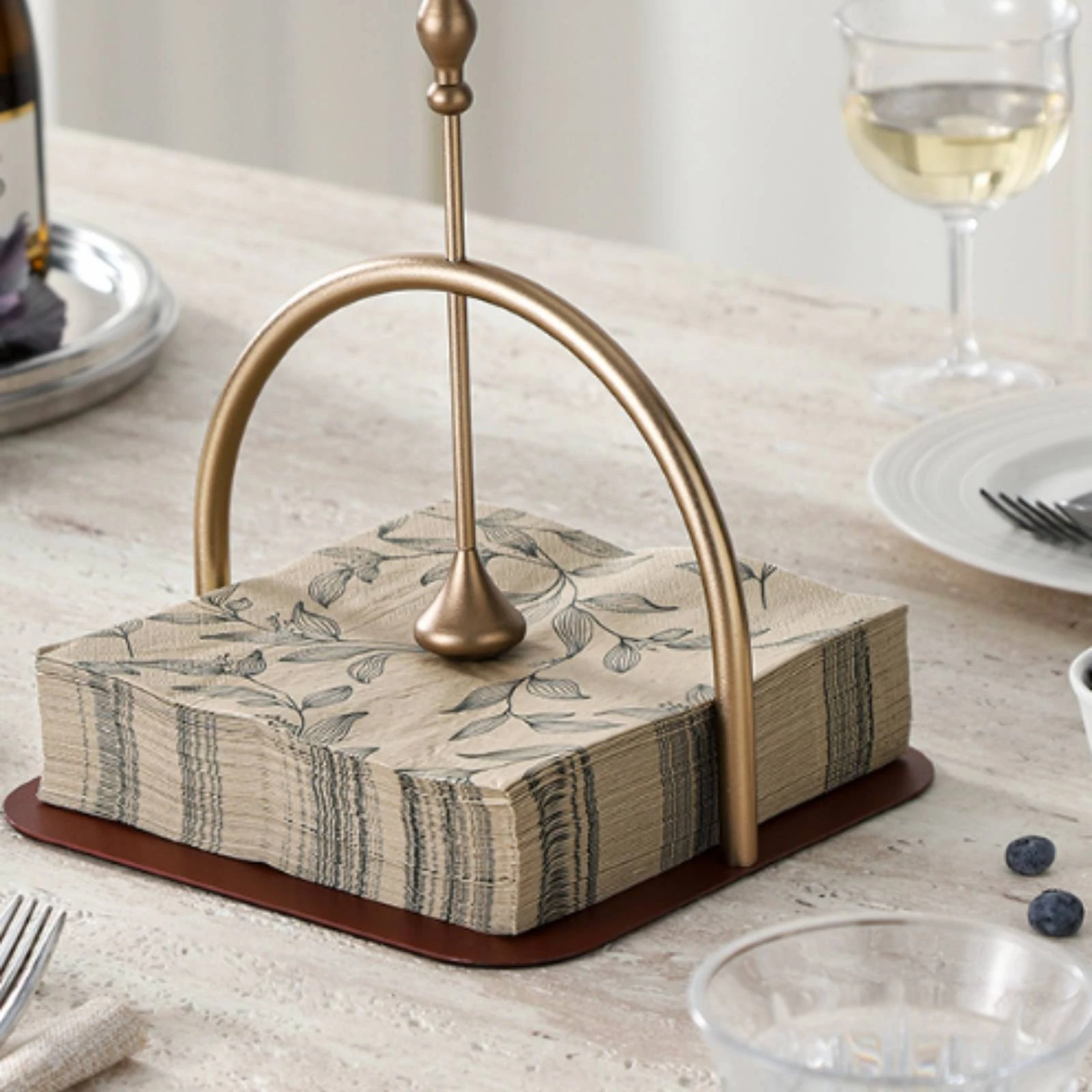 Napkin Holder with Center Press Rod Freestanding Aluminum Napkin and Tissue Holder Compact Minimalist for Hospitality Businesses