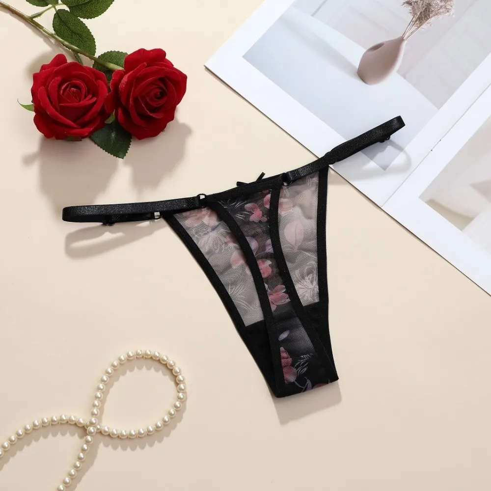 Comfortable Soft Flower Printed Thongs Traceless Underpants Low Waist Briefs Lingerie T-back Panties Daily Wear