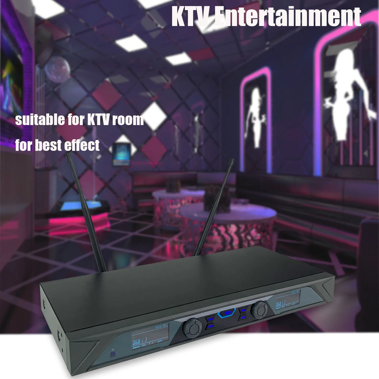 Sistema de micrófono inalámbrico, dispositivo de 2x100 canales, UHF, 100M de distancia de trabajo para KTV de escenario de Conferencia