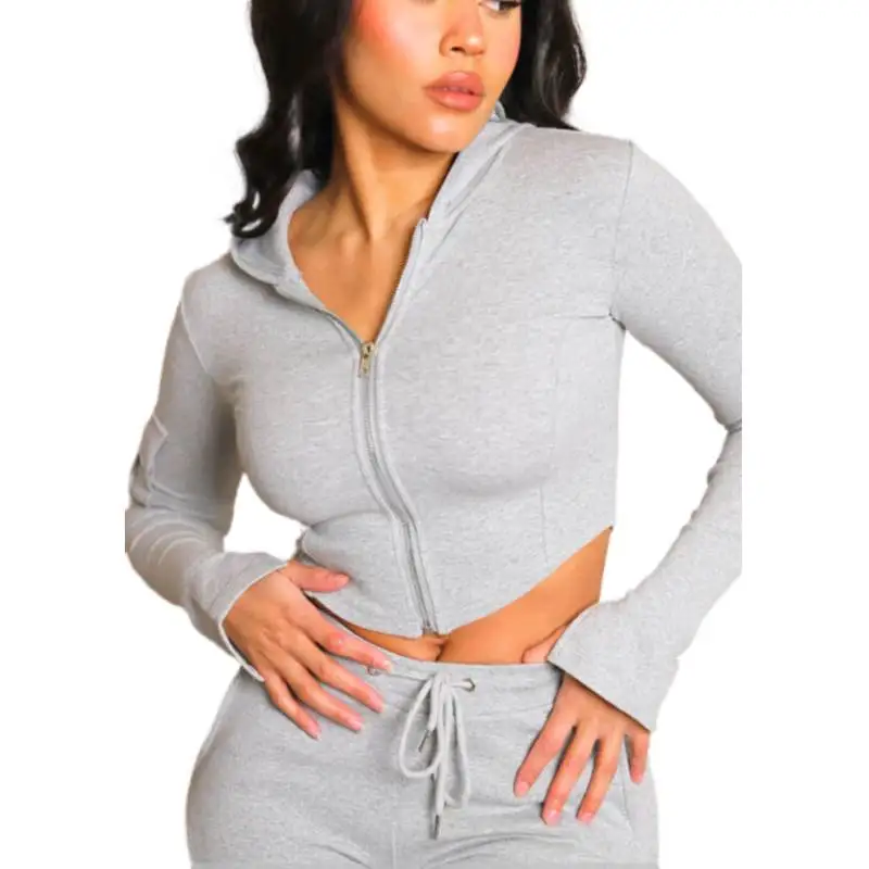 Casual Loose Yoga Long Sleeved Women's Hoodie Jacket Zipper Hooded Fitness Sports Hoodie for Women 2-Piece Jogging Set