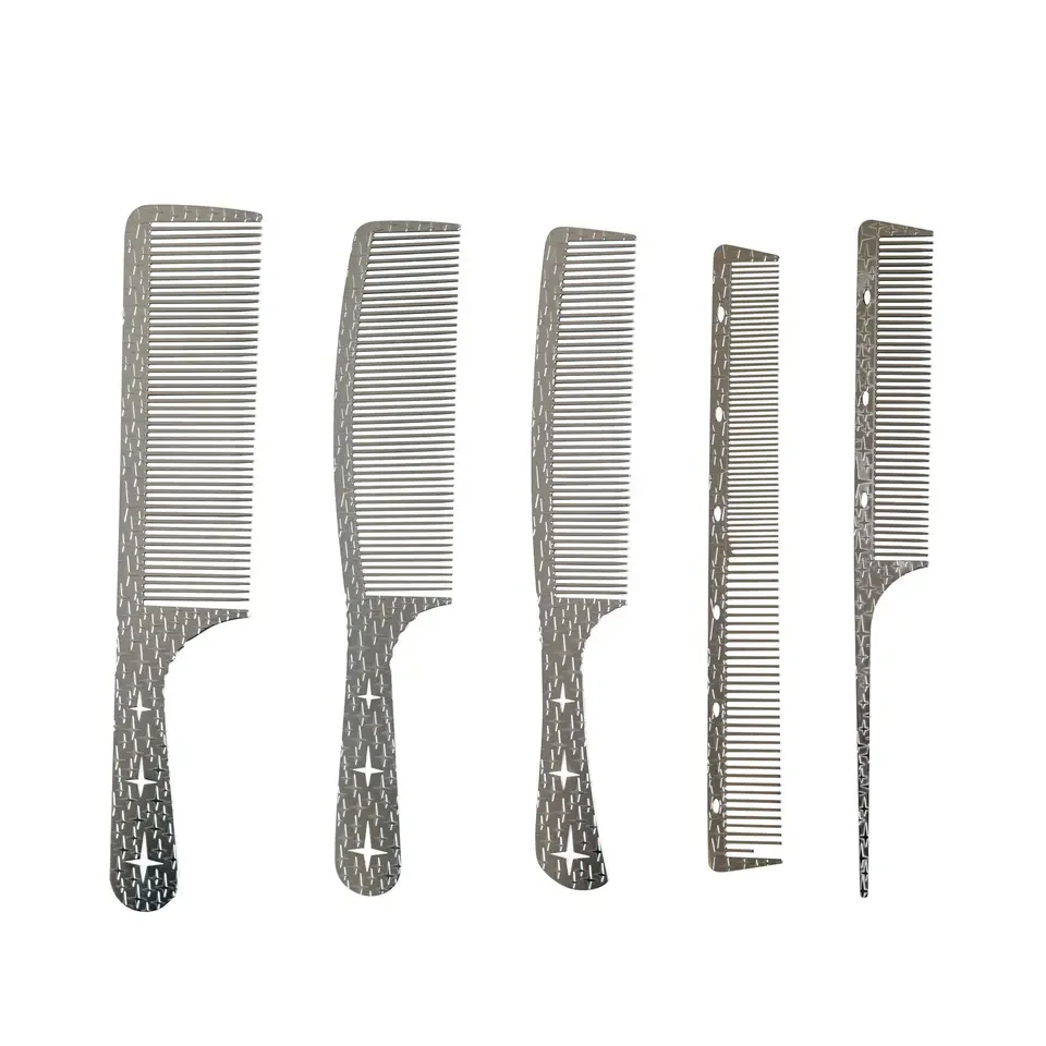 New Design High-end Salon Metal Barber Comb Stainless Steel Blending Flat Top Clipper Comb Fine Teeth Styling Cutting Comb