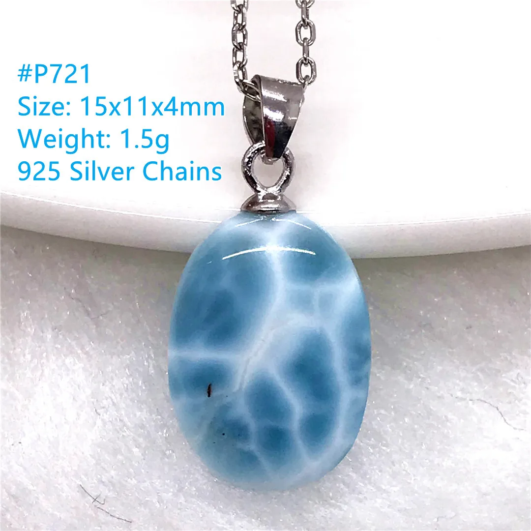 Natural Blue Larimar Pendant Necklace Jewelry For Women Man Luck Gift Silver Crystal Beads Dominica Water Pattern Gemstone AAAAA