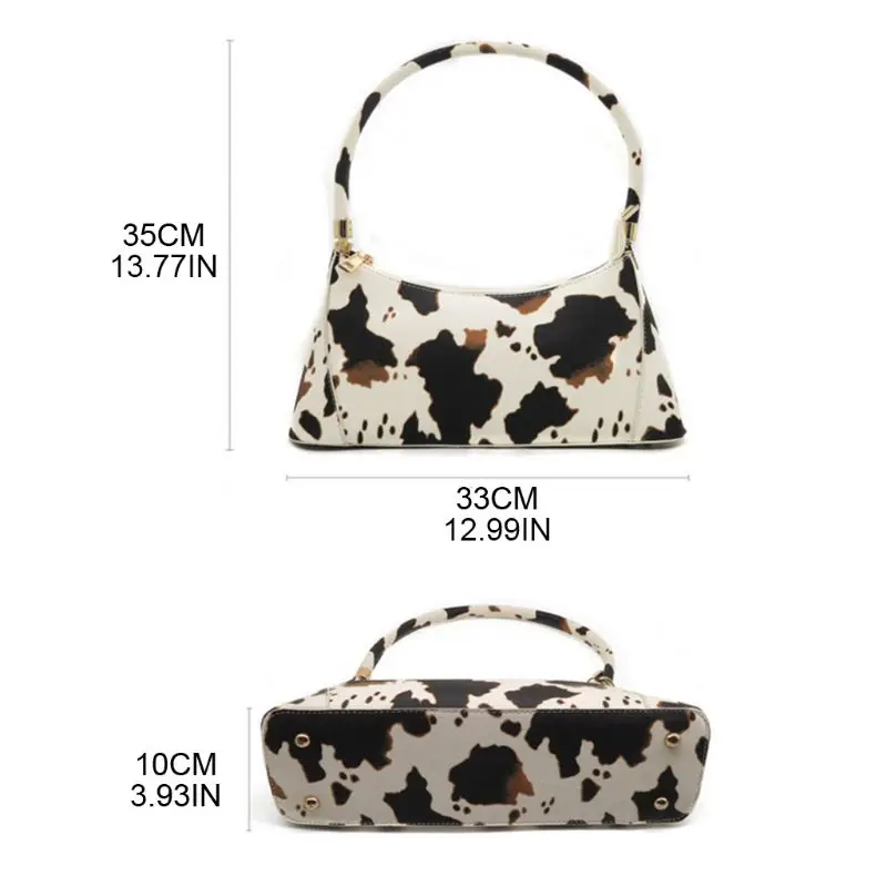 Women Girl Cartoon Cow Print PU Leather Handbag Shoulder Armpit Bag Satchel Tote Purse E74B