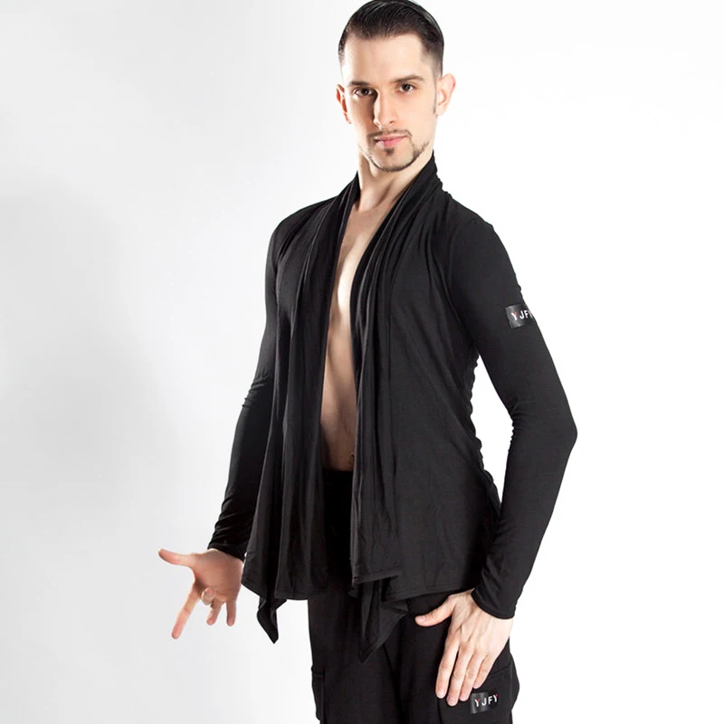 2022 Men Latin Dance Costumes New Adult Men\'S Black Cardigan Shirt National Standard Dance Dress Latin Competition Wear SL4083