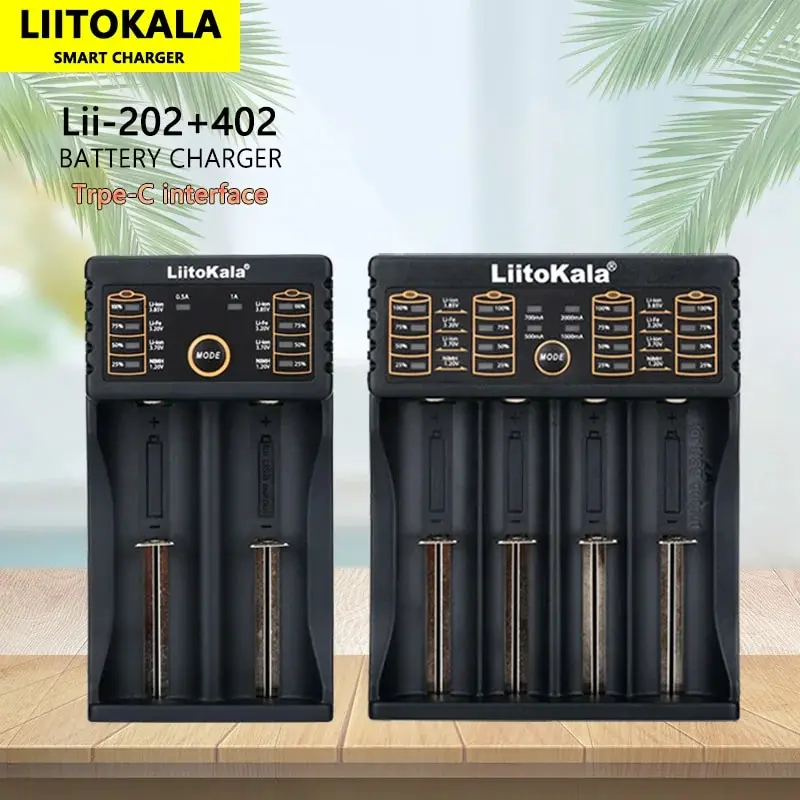 Liitokala Lii-202 Lii-402 5V2A wyjście typ C interfejs przewodowy uniwersalny 3.7V 3.2V 3.85V 18650 21700 ładowarka