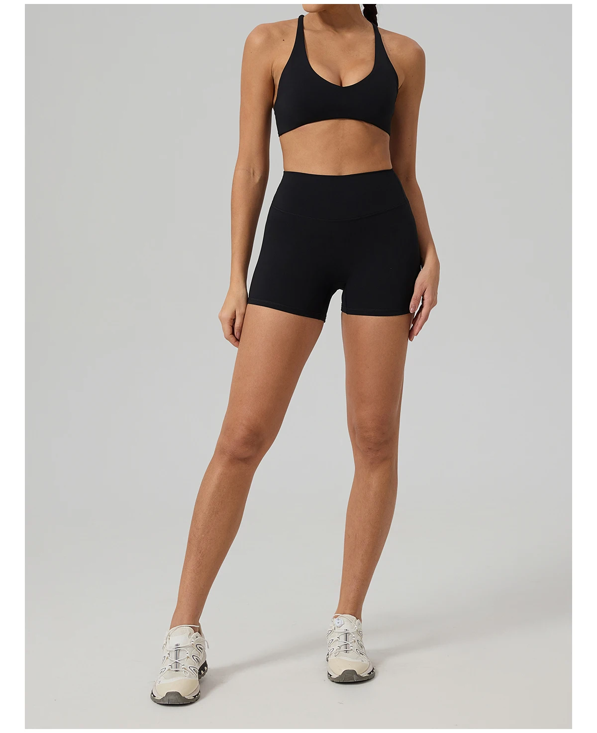 Hearuisavy Fitness-Set 2-teilig Damen Sport-BH mit Überkreuz-Rücken Yoga-BH Atmungsaktiv Schnelltrocknend Hochgeschnittene Enge Workout-Shorts – Detail 13