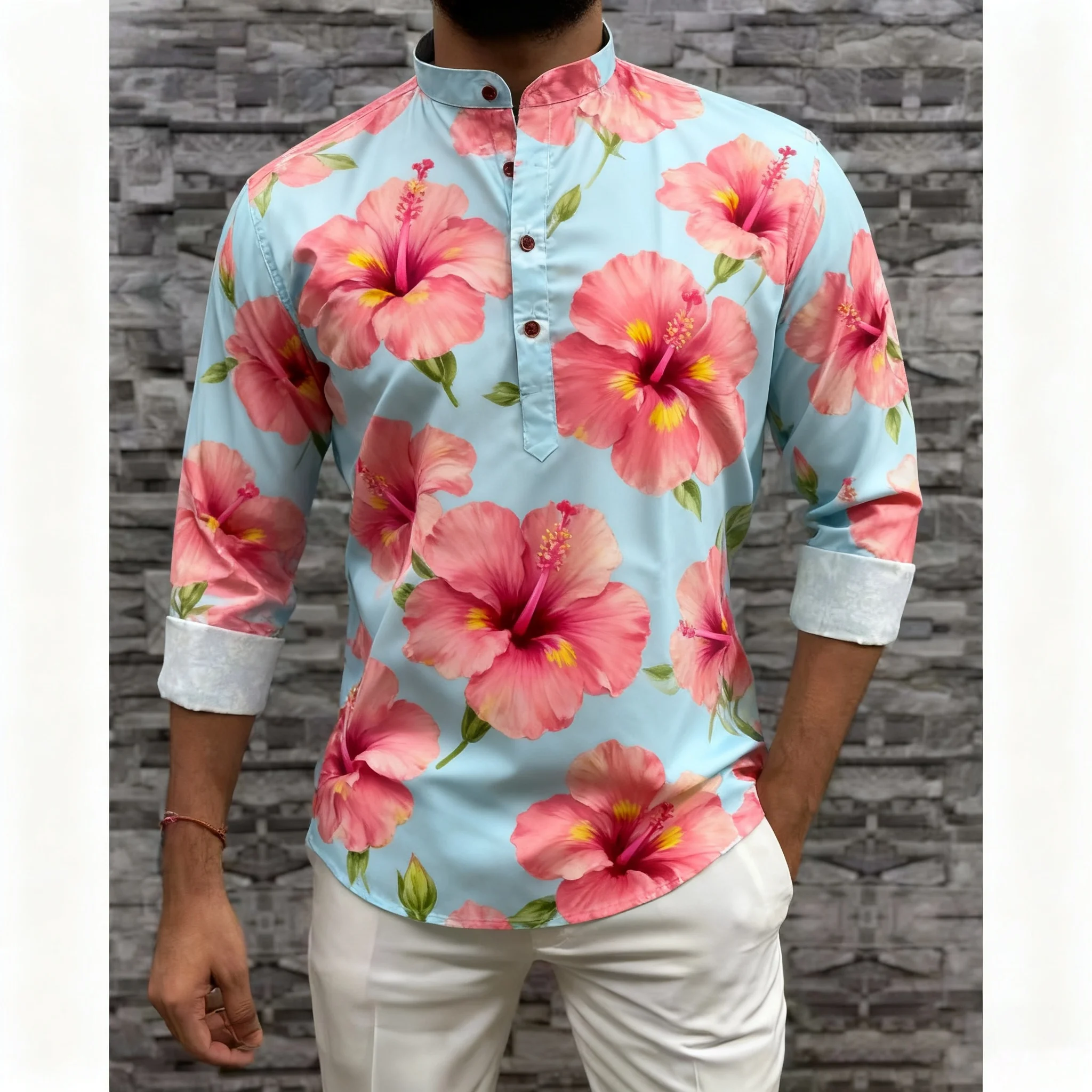 Mens Abaya Thobe Arabic Long Sleeves Muslim Henley Kaftan Banded Plain Gown Shirts Men's Muslim Musulmans Homme