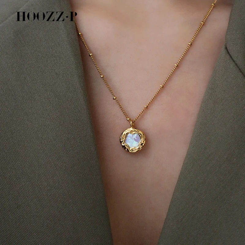 HOOZZ.P Top Real Baroque Pearl Necklace Pendant Freshwater Cultured Fine Jewelry Retro European S925 Silver Elegant Button Chain