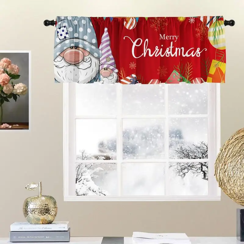 VIKAMA Christmas Short Curtains Valances Gnomes Xmas Balls for Kitchen Window Home Winter Holiday Window Decor