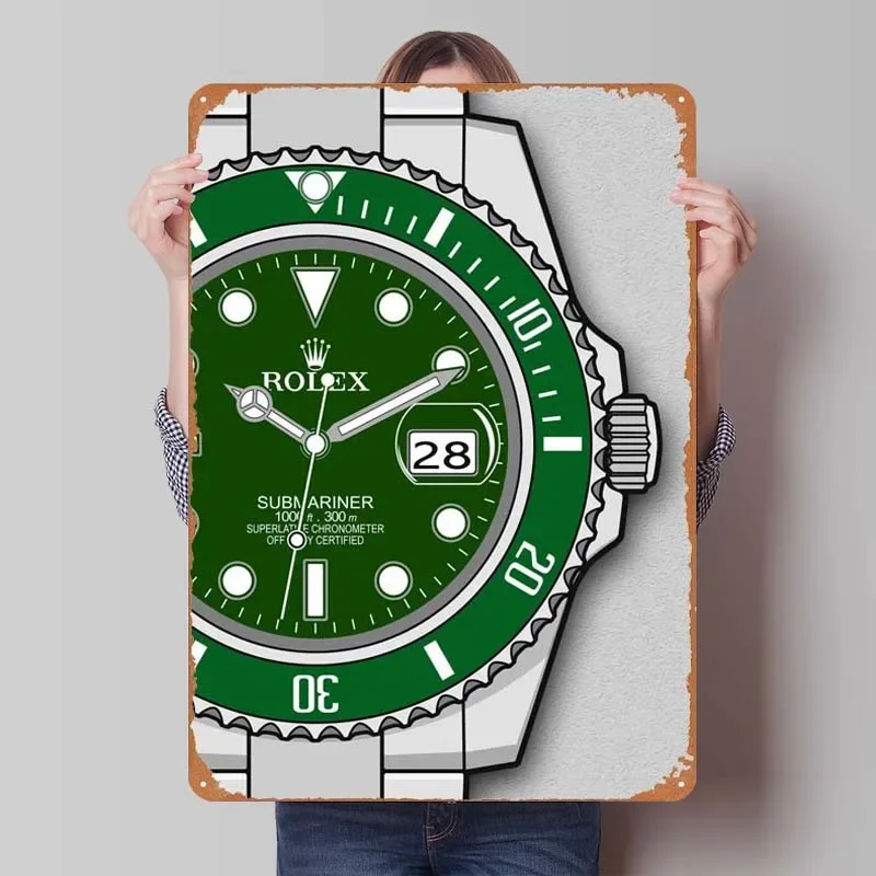 Submariner Green Watch Sign Rusty Metal Poster Vintage Metal Plate Decoration for Home Decor Art Mural Coffee Corner Decoration