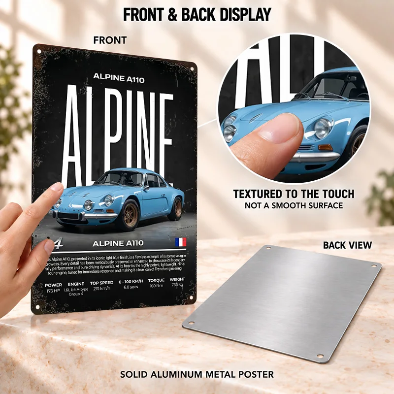 Alpine Car Printed Posters Customized Aluminum Metal Sign Industrial Style Wall Art For Home Office Motoring Enthusiast Gift