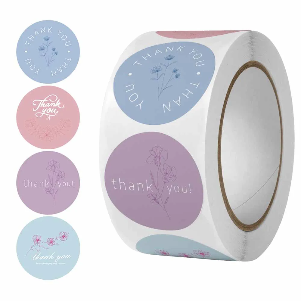 500Pcs/Roll Flora Thank You Stickers 2.5cm/1.0in DlY Decoration Party Label Perfect For Home&Shop Gift Seal Small Business Tags