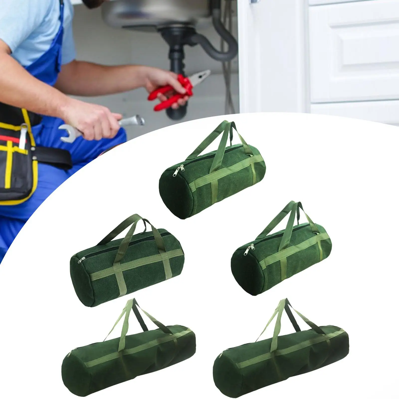 Canvas Tool Bag Large Capacity Pouch Thick Zippered Multipurpose Heavy Duty Tools Case for Worker Carpenter Electrician Plumber