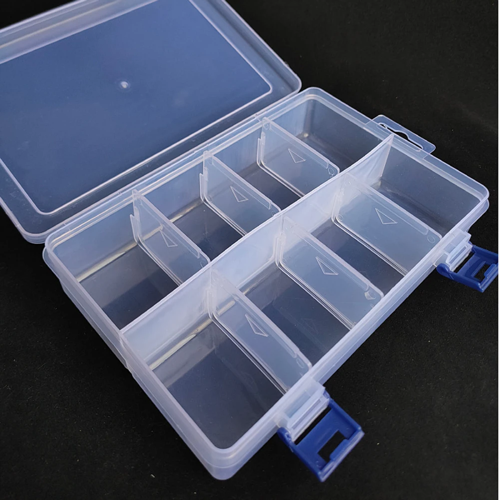 Caja de almacenamiento de plástico transparente, organizador de 8 rejillas ajustable, contenedor de tornillos, caja de pendientes de joyería,