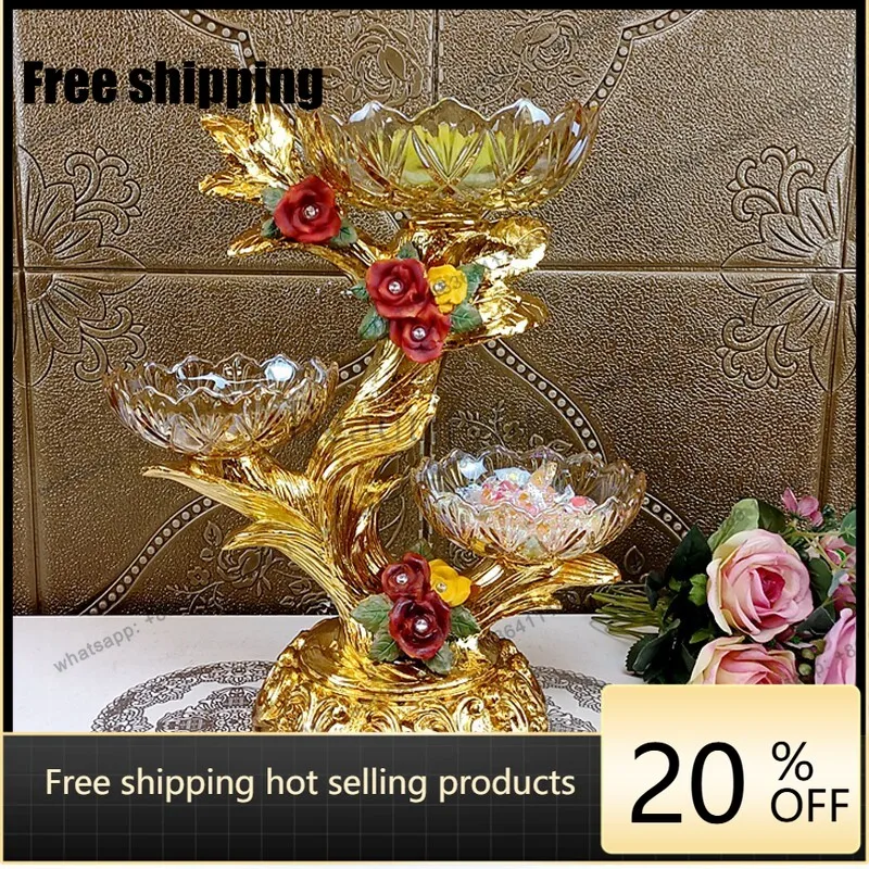 hot Crystal Glass Double-layer Multi-grid High-end Household Living Room Coffee Table Creative Light Luxury Snack Candy Plate