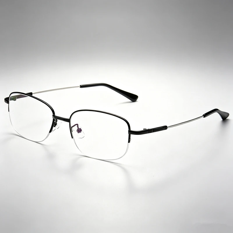 Memory frame titanium metal glasses for men and women, half frame reading glasses, photochromic non spherical resin lenses,