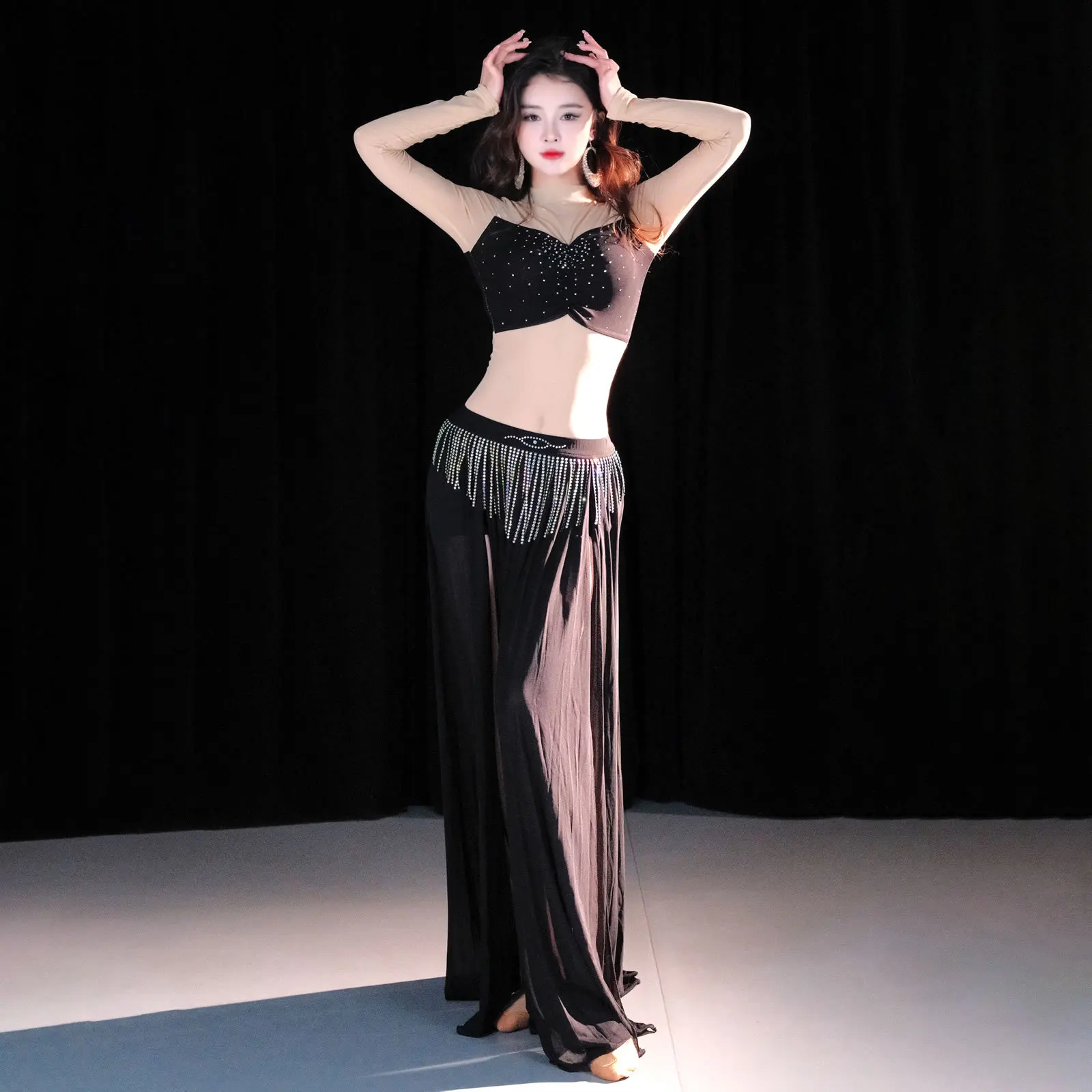 Costume de danse du ventre, Costume de danse orientale, Design Original, Costume de Performance Sexy à franges en maille