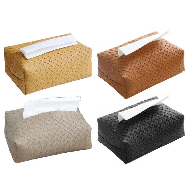 

Leather Woven Pattern Tissue Box Rectangle Napkin Holder for Home Bedroom Living Room Desktop Decoration Tissue Paper