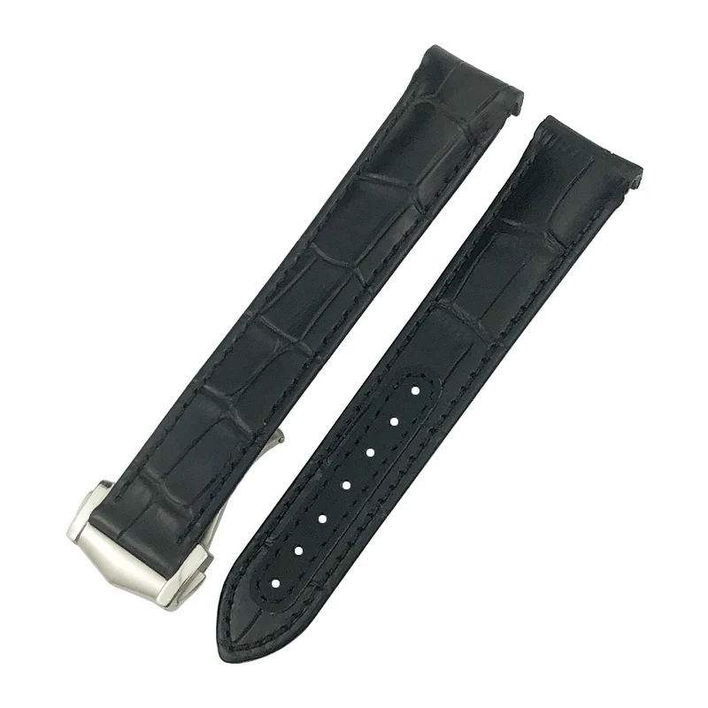 19mm 20mm 21mm Leather Watch Band for Omega Seamaster 300 AT150 Speedmaster Cowhide Watchbands AQUA TERRA 150 Blue Black Strap