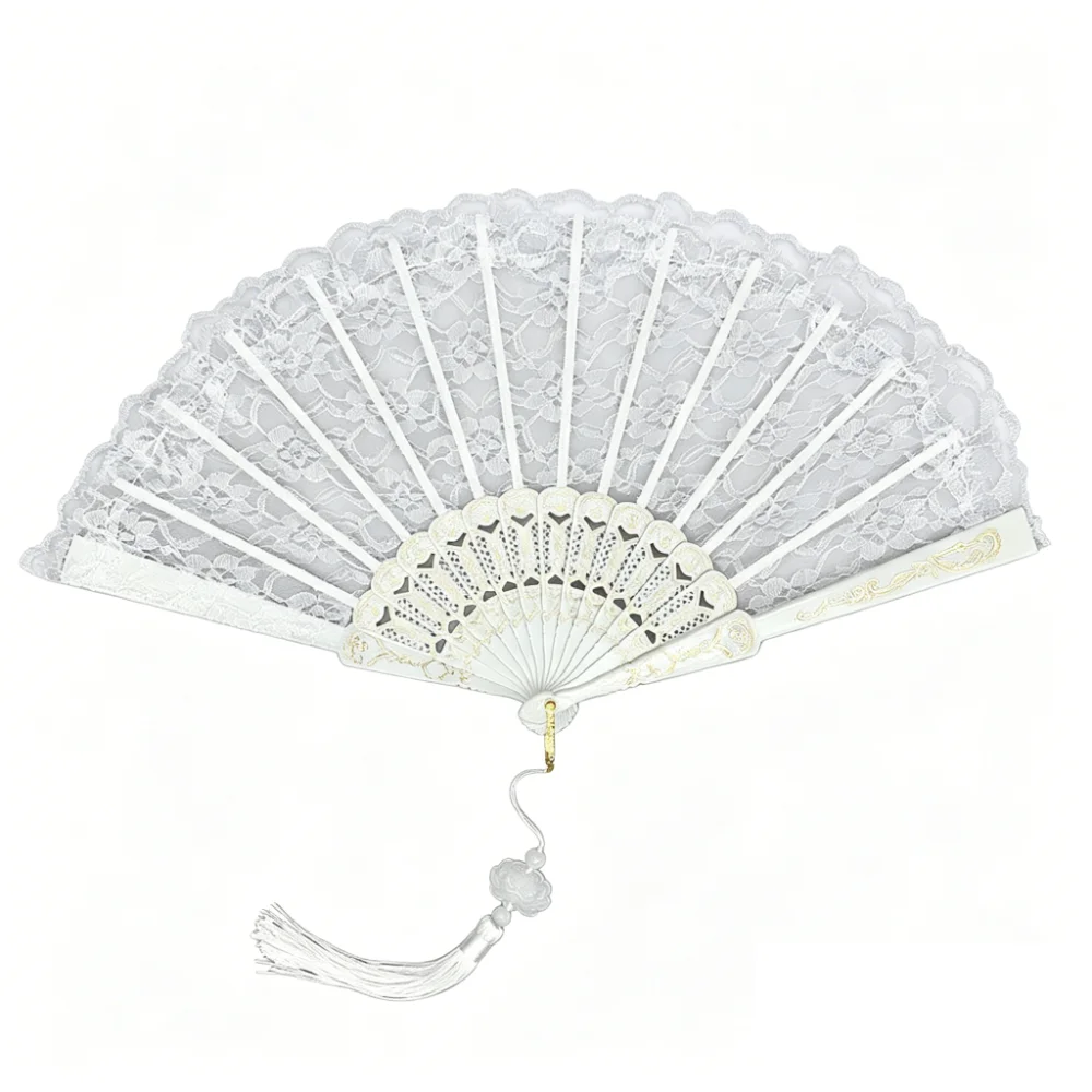 with Tassel Vintage Lace Folding Fan Flower Carving Hot Stamping Dance Hand Fan Handmade Decorative Fan Performance Props