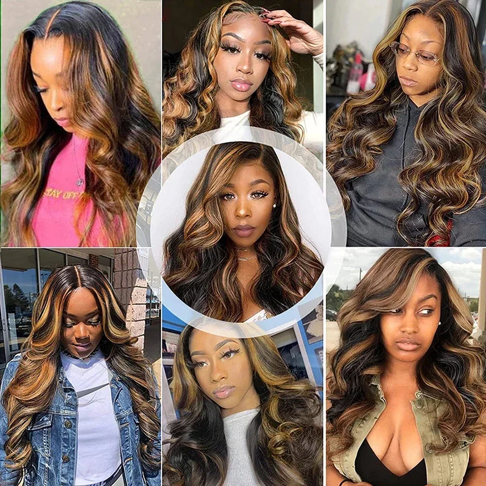 Ombre Blondine Highlight Body Wave Spitze Perücken grün rot Burgund Highlight 13x4 synthetische Spitze Front Perücke mit Babyhaar vor gezupft