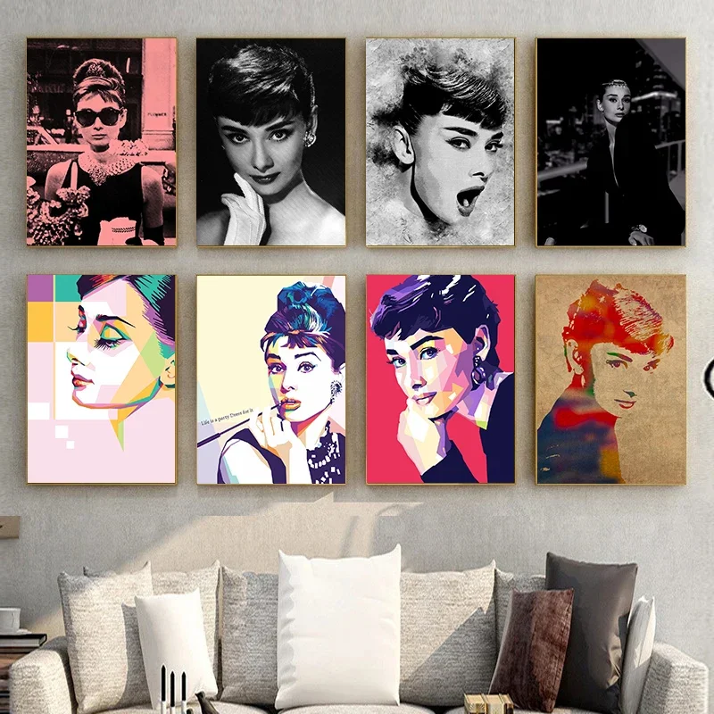 Audrey Hepburn Retro Black White  Painting Posters and Prints Canvas Painting Wall Art Pictures for Living Room Home Decoration