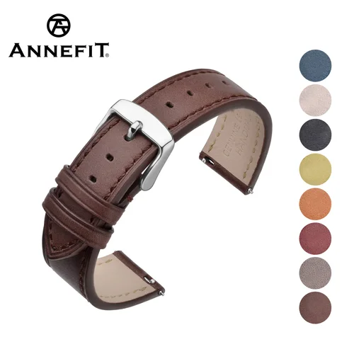 Imagen 1 del producto ANNEFIT-Correa de reloj clásica de cuero encerado con aceite, 16/17mm, 18mm, 19mm, 20mm, 21mm, 22mm, correa de reloj de liberación rápida para hombres y mujeres, hebilla plateada