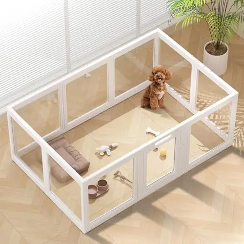 Clear Acrylic Dog Playpen Indoor, Puppy Cat Small Pet Play Pen, Pet Cat Playpen for Rabbits, Dog Fence Crate Kennel