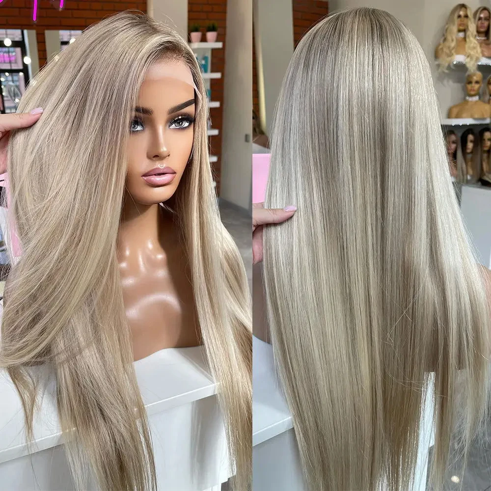 

Balayage Root Blonde 100% Virgin Human Hair Full Lace Wig 150 Density Preplucked 13x6” Lace Front Wig 24” HD Invisible Lace Wig