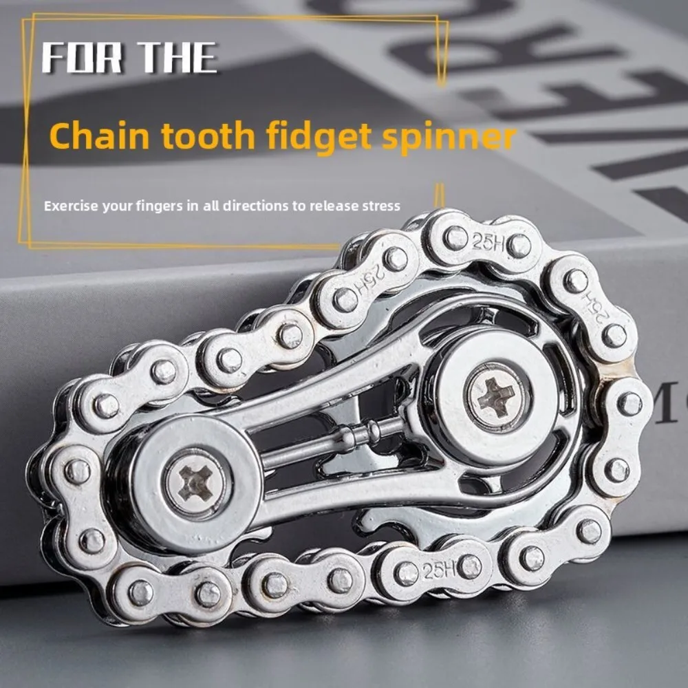 Stress Relief Finger Toy Flywheel Chain Spinner Boredom Buster Gear Linkage Mechanical Metal Fidget Device for Adults and Kids
