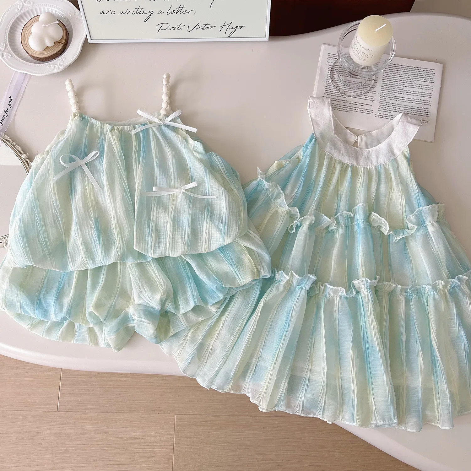 Falda para niñas pequeñas, novedad de verano 2023, versión coreana, conjunto de vestido de princesa para niñas, vestido informal sencillo y refrescante para hermanas de verano