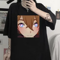 Anime Tartaglia Face Meme t shirt Women Fashion Tee Short Sleeve Genshin Impact Game T-Shirts O Neck Tops women Tops