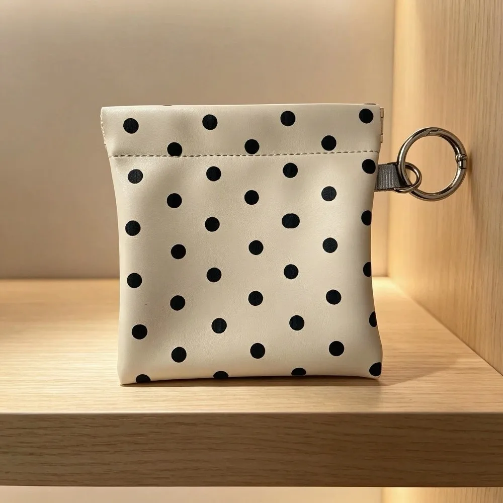 PU Self-closing Storage Bag Automatic Closed Portable Polka Dot Coin Purse Pendant Design Small Size Hanging Lipstick Pouch