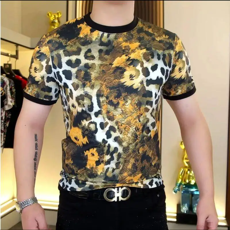 Leopard 3D Print T Shirt For Men Short Sleeve Trendy Brand Tees Summer High Quality Soft Comfortable Polyamide Spandex Camisetas