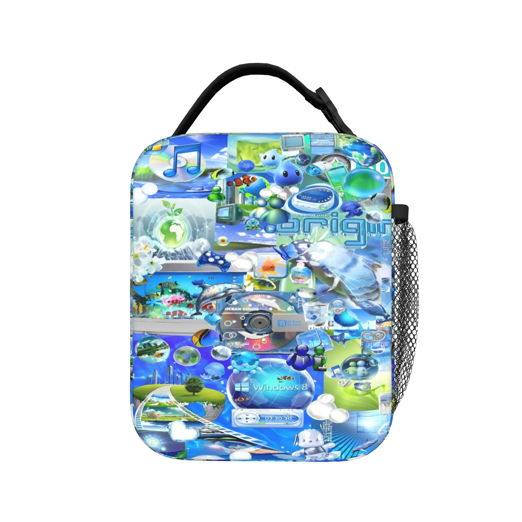 Frutiger Aero Graphic Lunch Bag  Kawaii Lunch Box School Convenient Thermal Tote Handbags For Adult Oxford Custom Cooler Bag