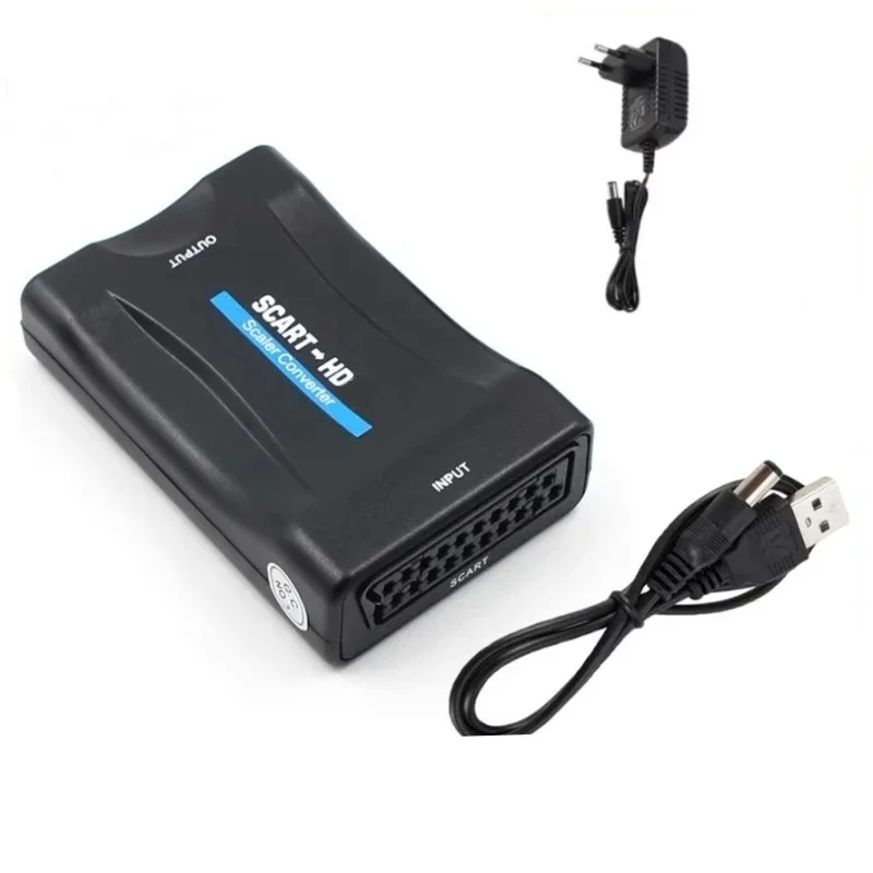 1080P SCART to HD Audio Video Converter Adapter USB Cable Powered for STB Sky Box CRT Equipment