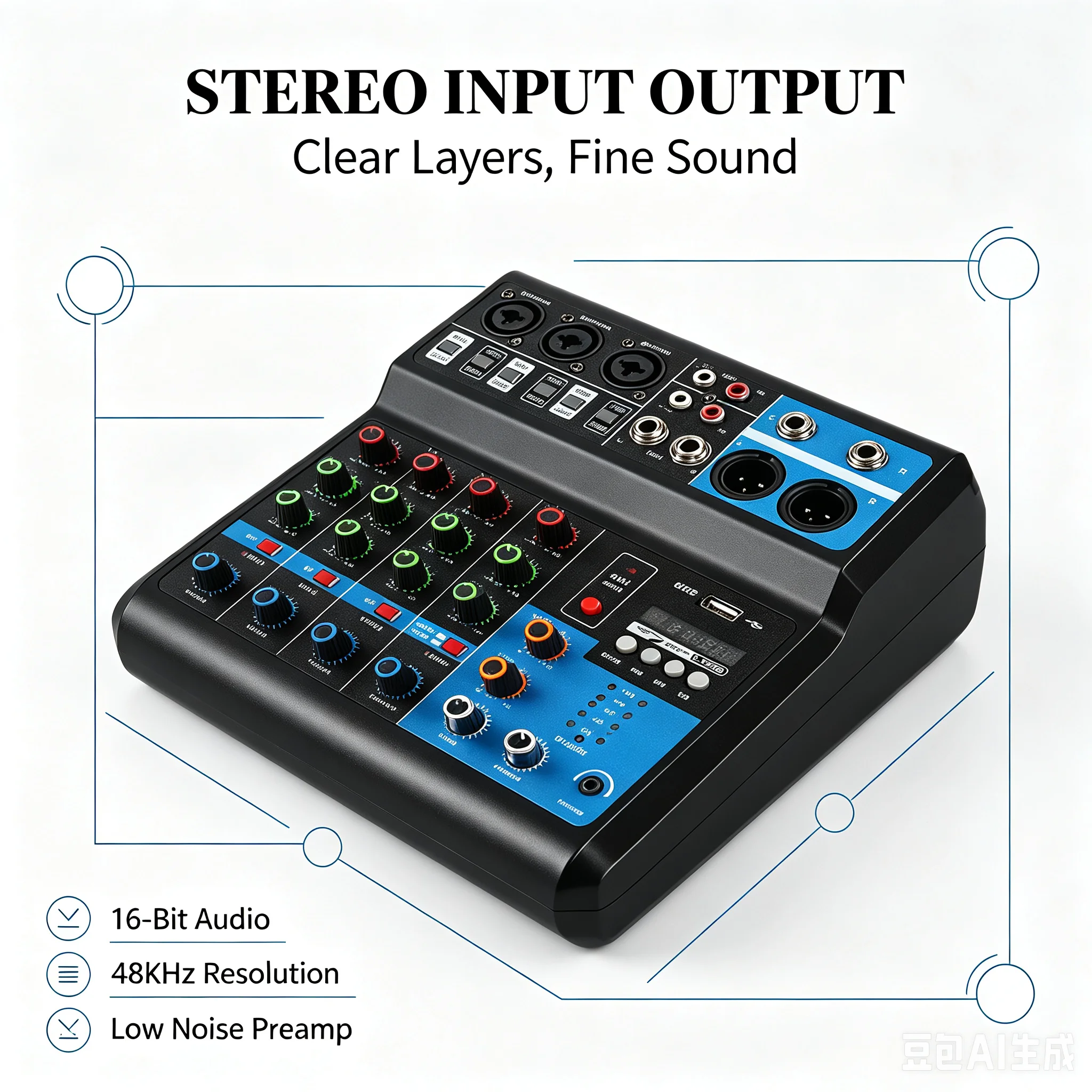 FUHAM F-5A 5-Channel Bluetooth Audio Mixer USB Sound Card Plug & Play DJ Mixer for PC Recording Home Studio Stage Performance - view 5