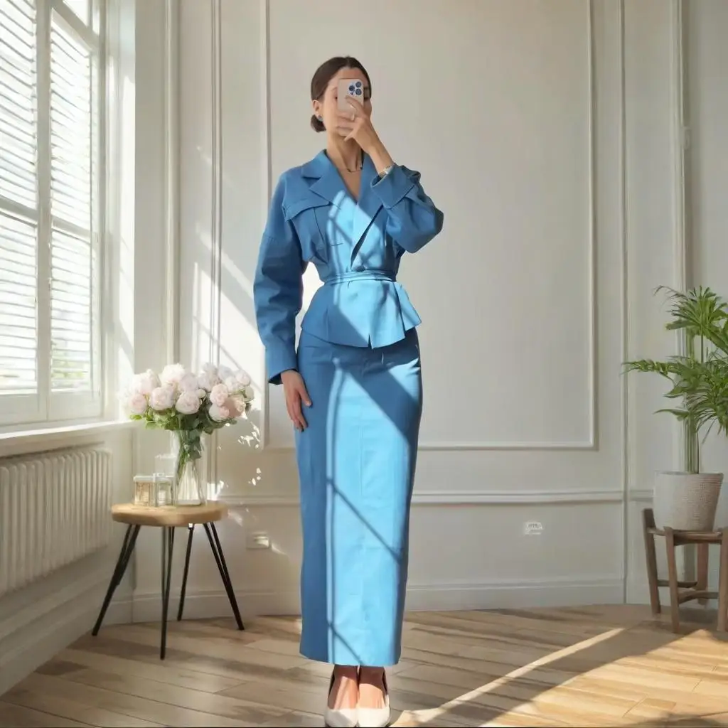 レディースツーピーススーツ Vネック エレガント スカートパンツスーツセット ビジネスカジュアル デイリーワークウェア カスタマイズ可能