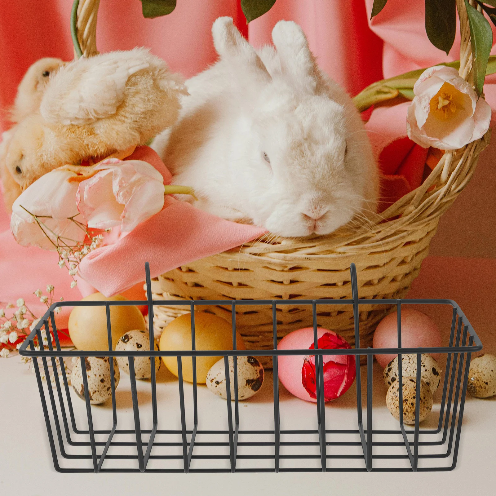 Rabbit Hay Rack Feeders for Cages Pet Automatic Daily Use Holder Bunny Wrought Iron Wear-resistant Guinea Pig Accessories