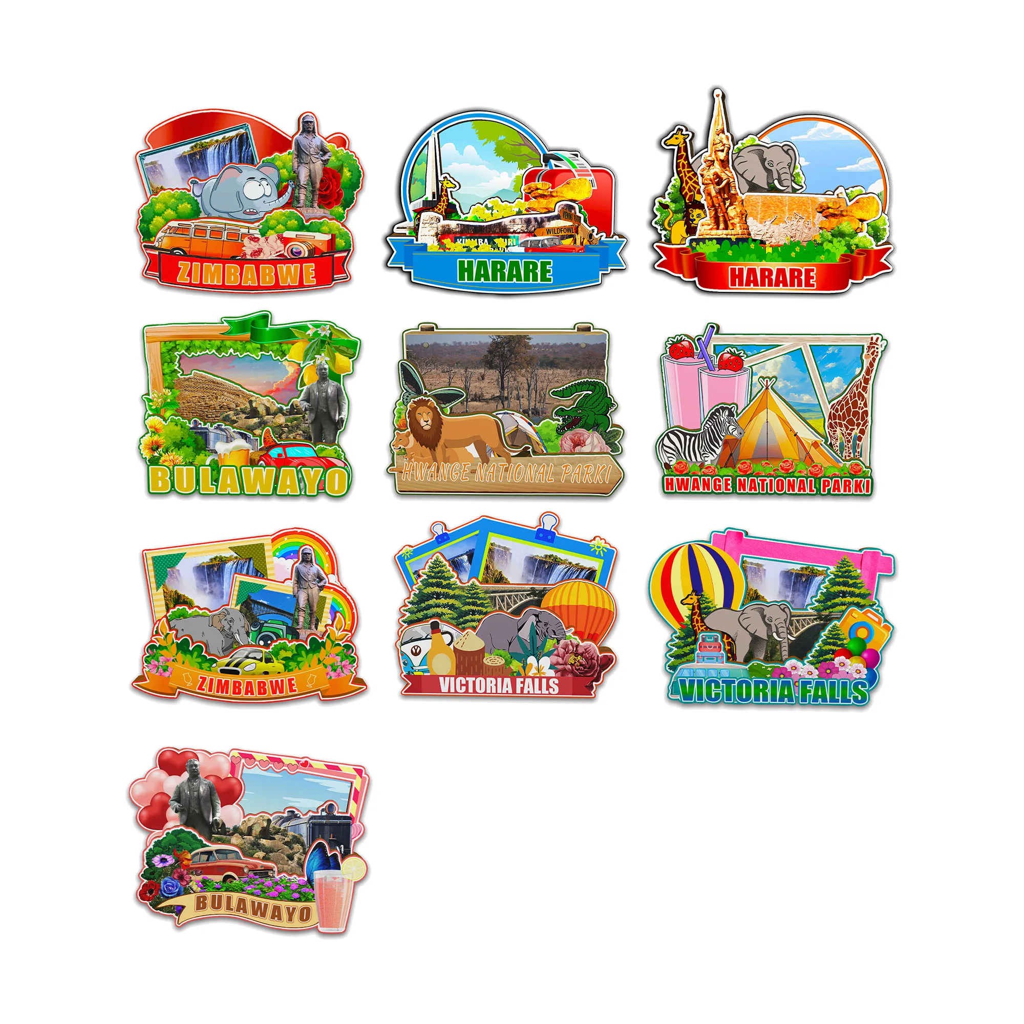 Decorative Magnets for Harare Bulawayo Hwange Victoria Falls Zimbabwe City Landmark Unique Souvenirs 3D Wooden Fridge Stickers