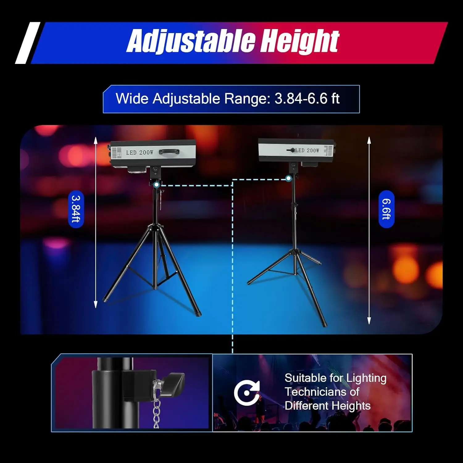 

Светодиодный прожектор 200 Вт 110 В с регулируемым штативом для сценического, праздничного и театрального освещения