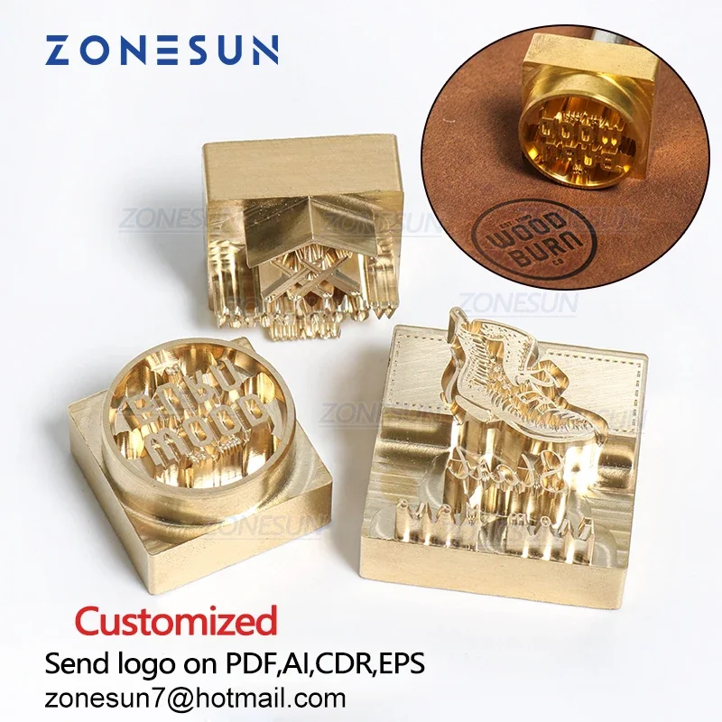 ZONESUN New 20mm thick Brass Leather Stamp Mold Brand Logo Hot Stamping Emboss Brass Mold for Christmas DIY Gift