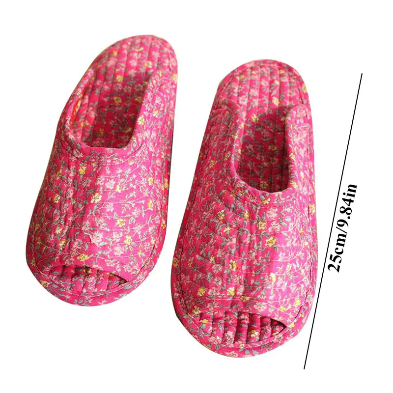 Vintage Floral Home Shoes Slippers Women Cotton Fabric House Slipper Sewing Comfy Flat Shoes Indoor Soft Travel Korean Style