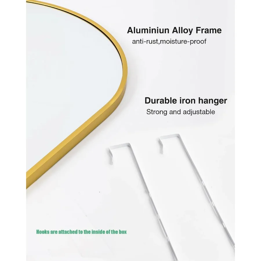 مرآة كاملة الطول 48 × 14 بوصة فوق الباب مرآة معلقة لغرفة النوم وغرفة المعيشة وخزانة أرضية قوس مع إطار ذهبي N #3