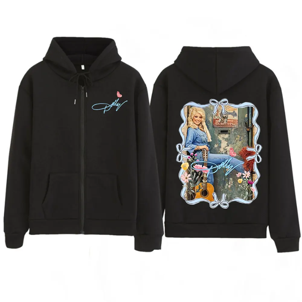 Dolly Parton Country Music Butterfly Print Zipper Hoodies Men Women Fashion Fleece Loose Zip Up Hooded Sweatshirts Jackets Coats